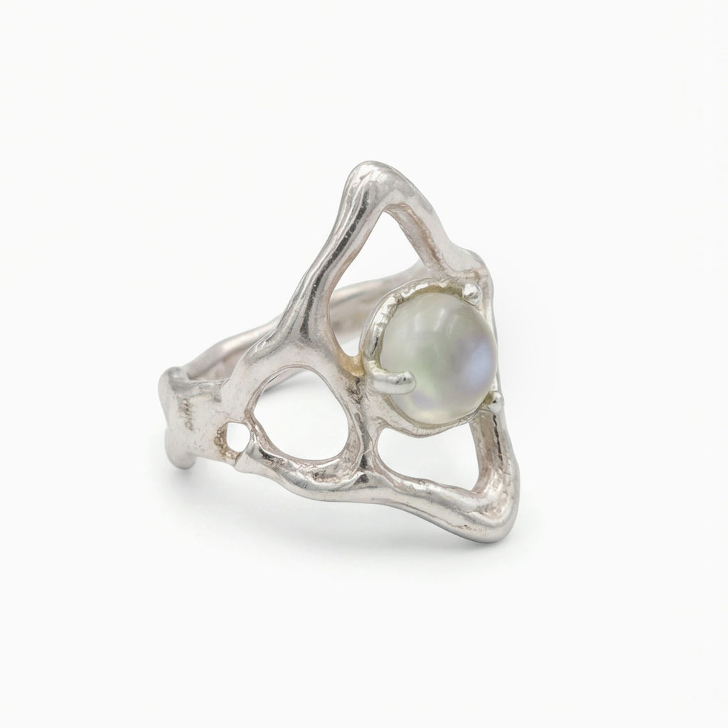 雲南南紅瑪瑙手工錘打鑲嵌戒指